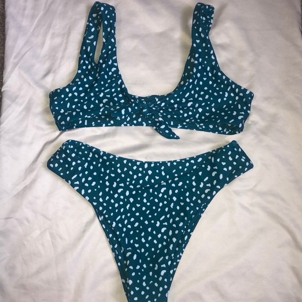 Girls Dark green Dalmatian knot front bikini